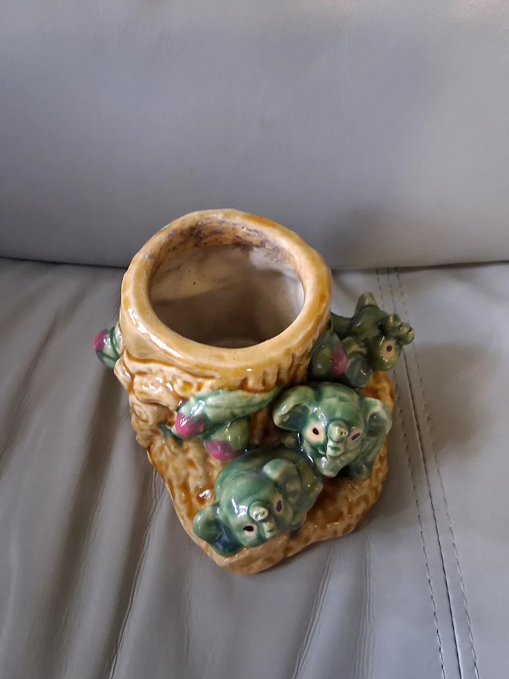Vintage Majolica Style Elephant Planter